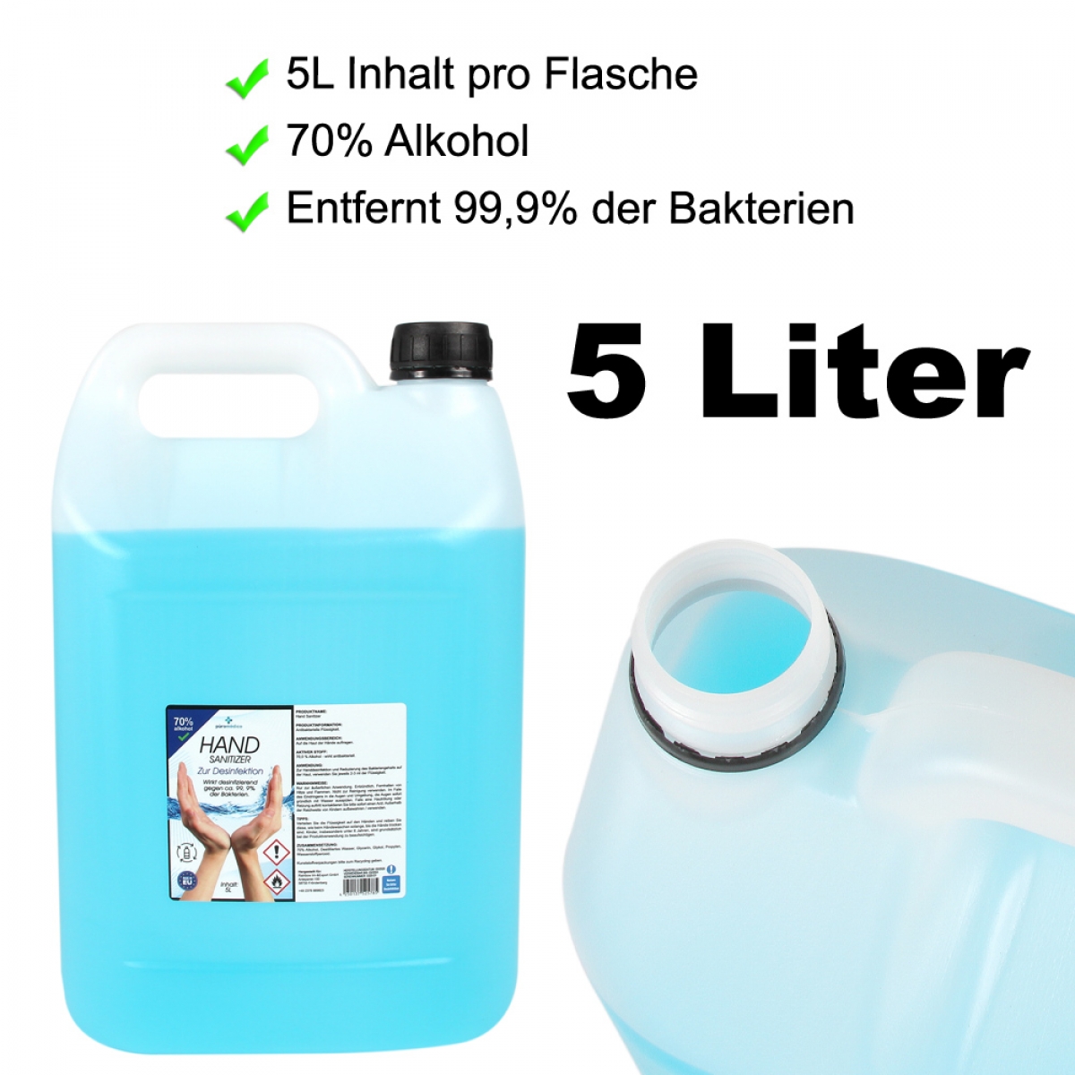 HAND-SANITIZER-Hygiene, Handdesinfektion - Hnde-Desinfektionsmittel, 5 Liter Kanister
