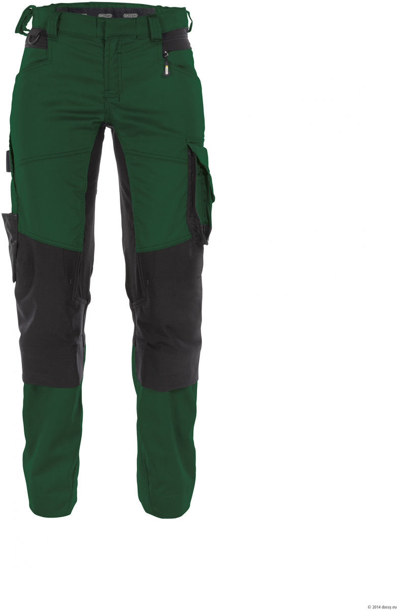 DASSY-Damen-Bundhose mit Stretch und Kniepolstertaschen DYNAX, flaschengrün/schwarz