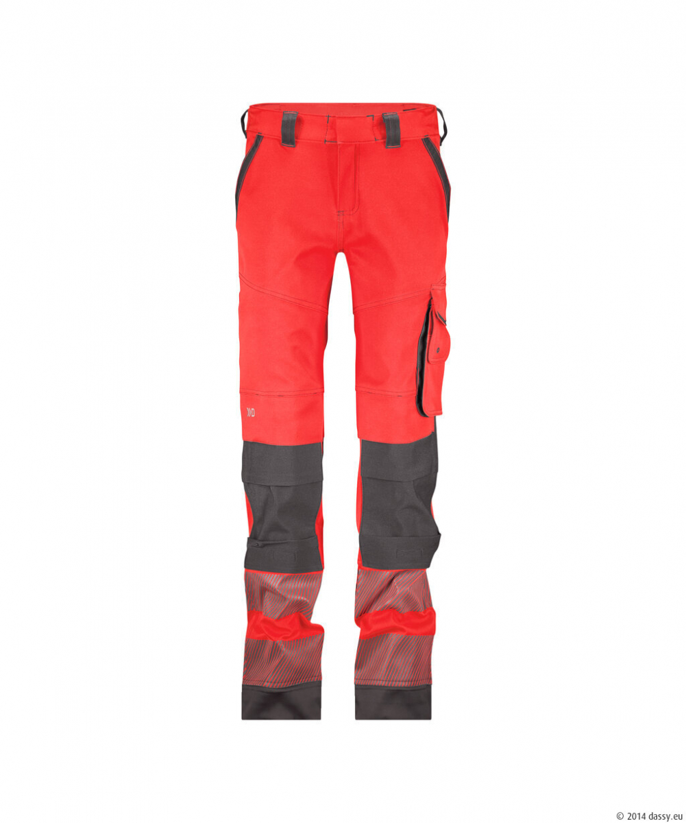DASSY® Aruba Women Stretch-Warnschutzbundhose mit Kniepolstertaschen, neonrot/zementgrau