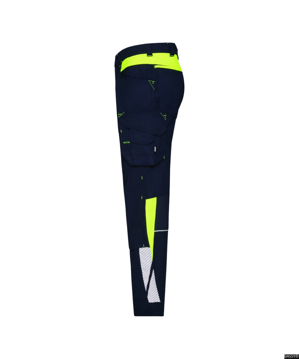 DASSY-Stretch-Arbeitshose CANTON, 245 g/m², nachtblau/neongelb