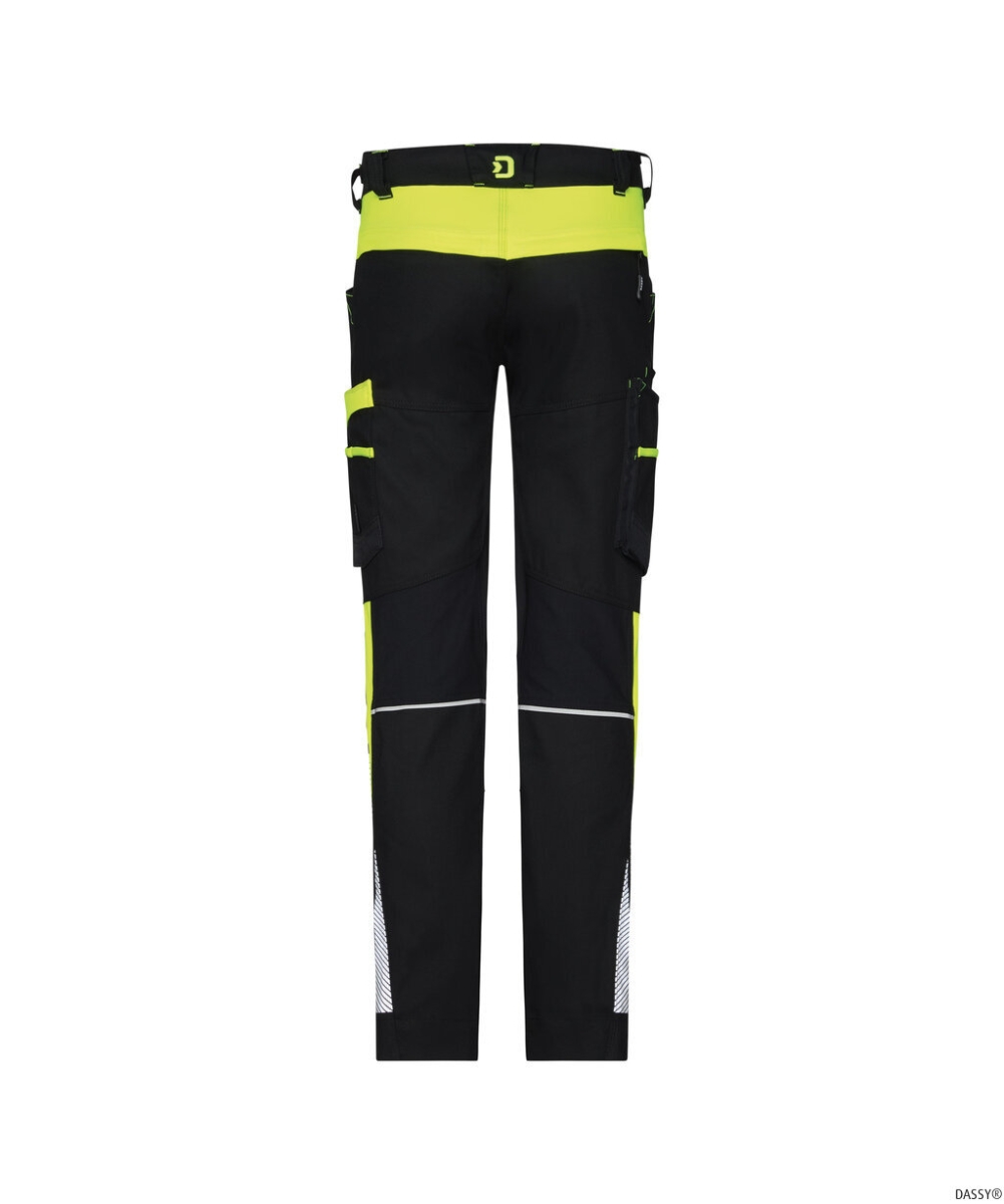 DASSY-Damen-Stretch-Arbeitshose HONG KONG, 245 g/m², schwarz/neongelb