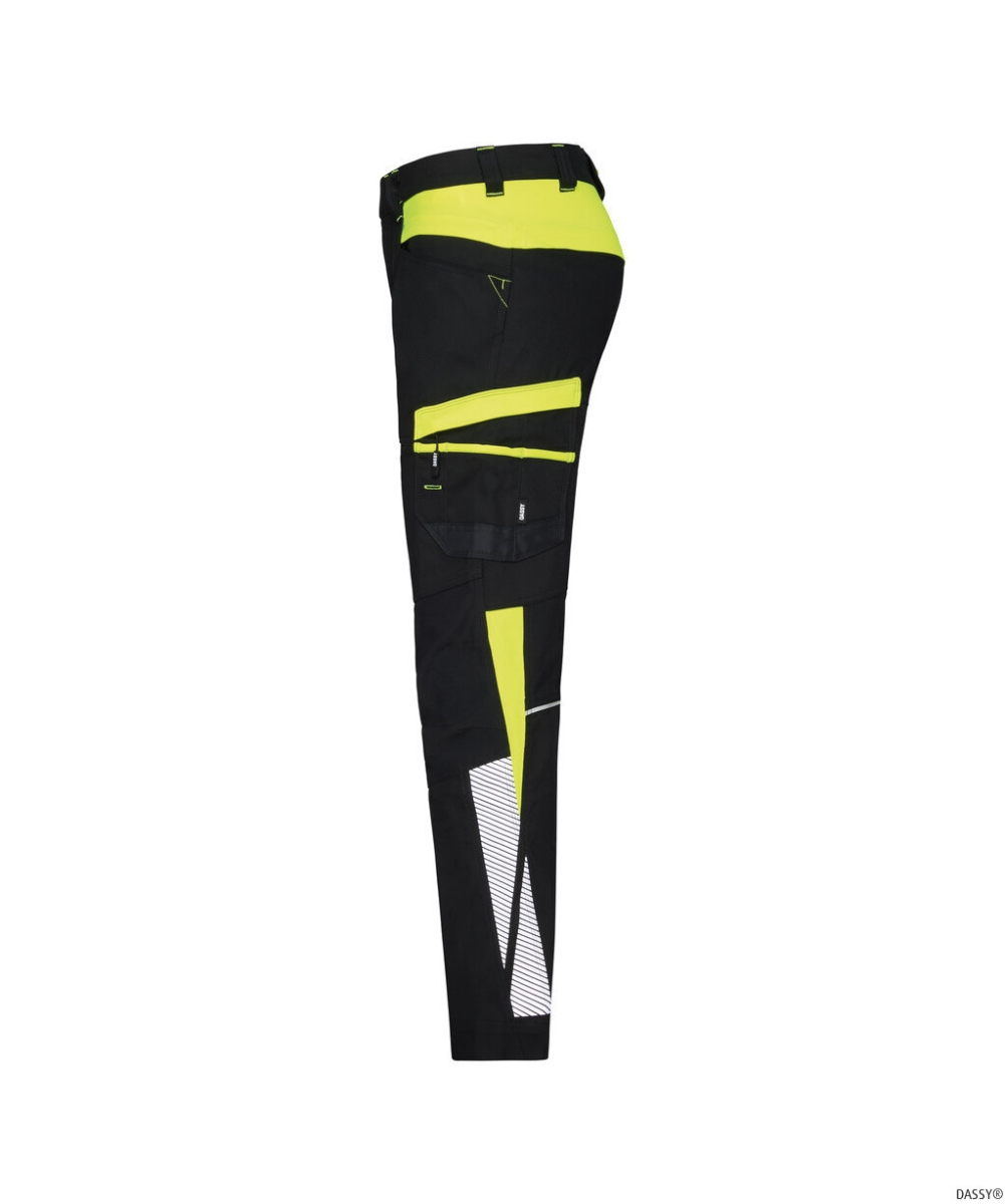 DASSY-Damen-Stretch-Arbeitshose HONG KONG, 245 g/m², schwarz/neongelb