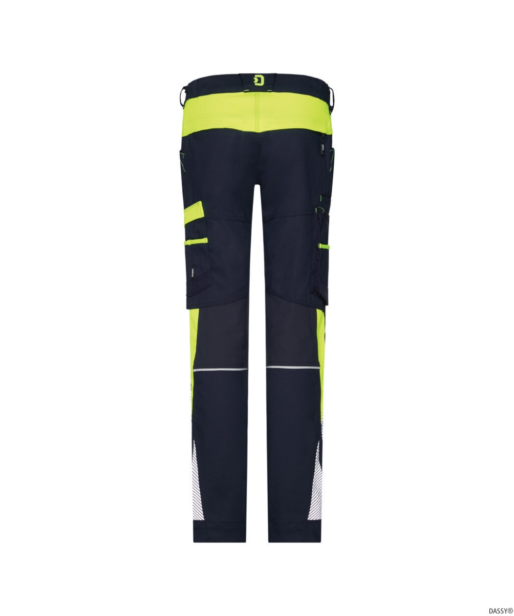 DASSY-Damen-Stretch-Arbeitshose HONG KONG, 245 g/m², nachtblau/neongelb