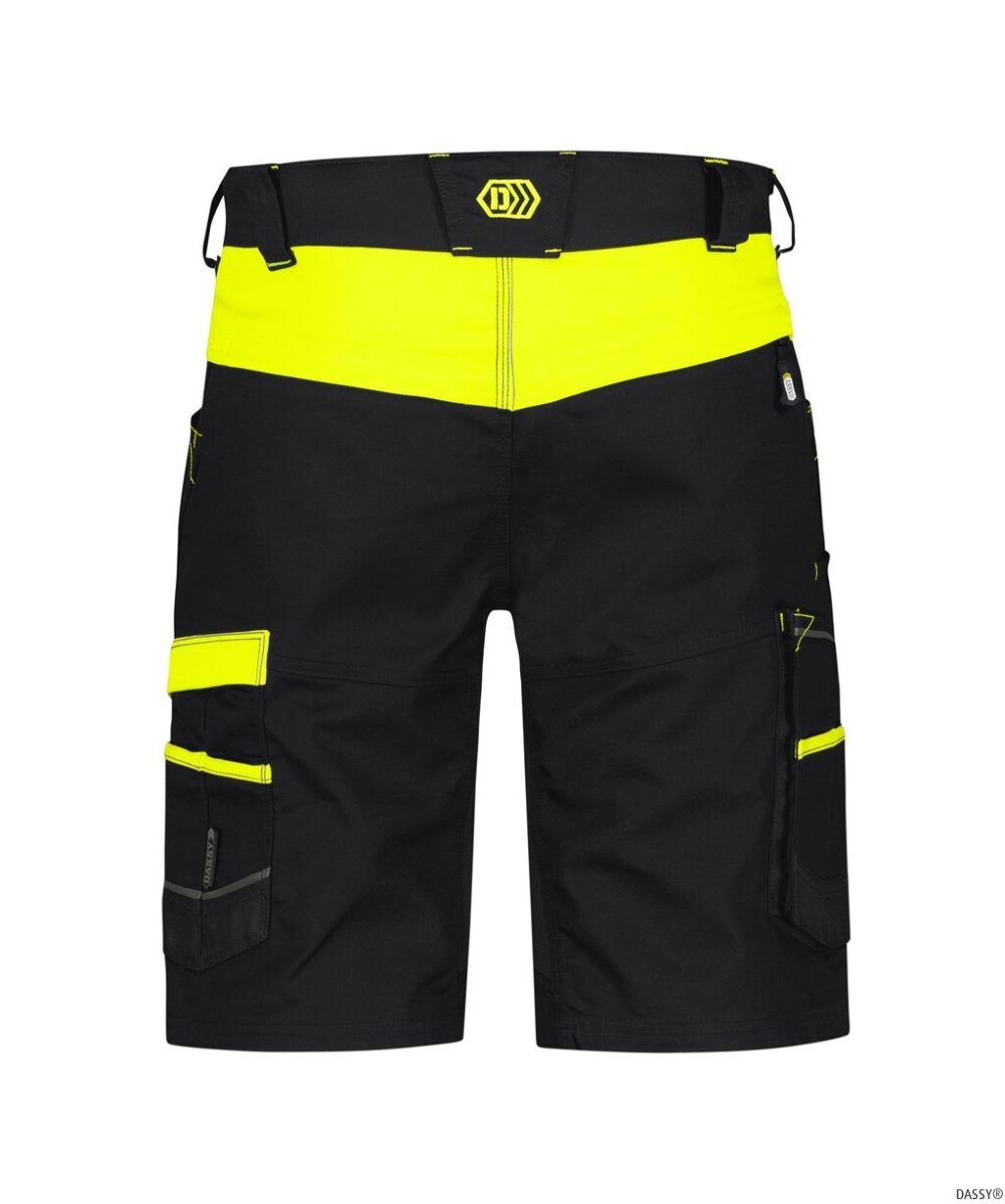 DASSY-Stretch-Arbeitsshorts MANILLA, 245 g/m², schwarz/neongelb