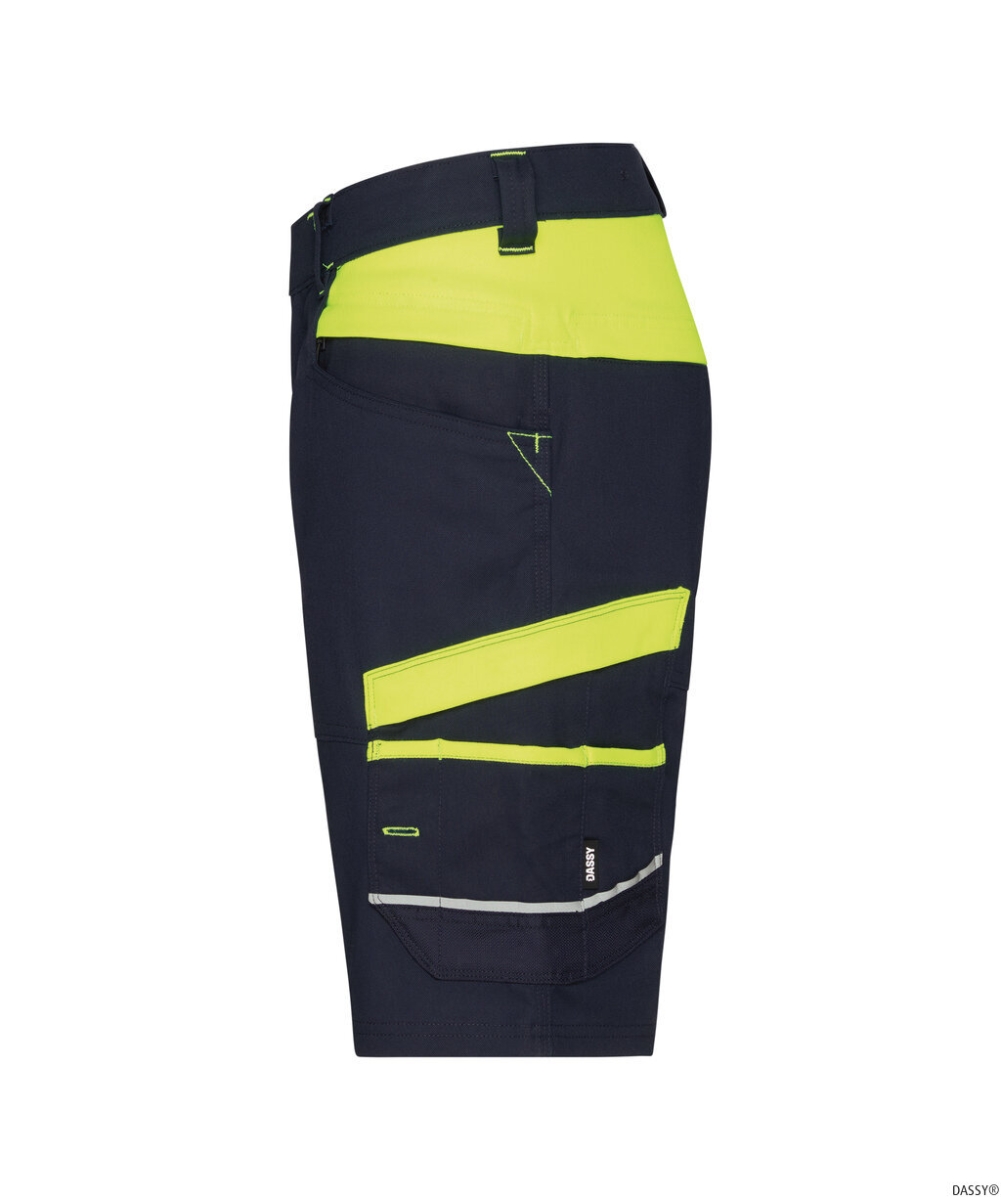 DASSY-Damen-Stretch-Arbeitsshorts MANILLA, 245 g/m², nachtblau/neongelb