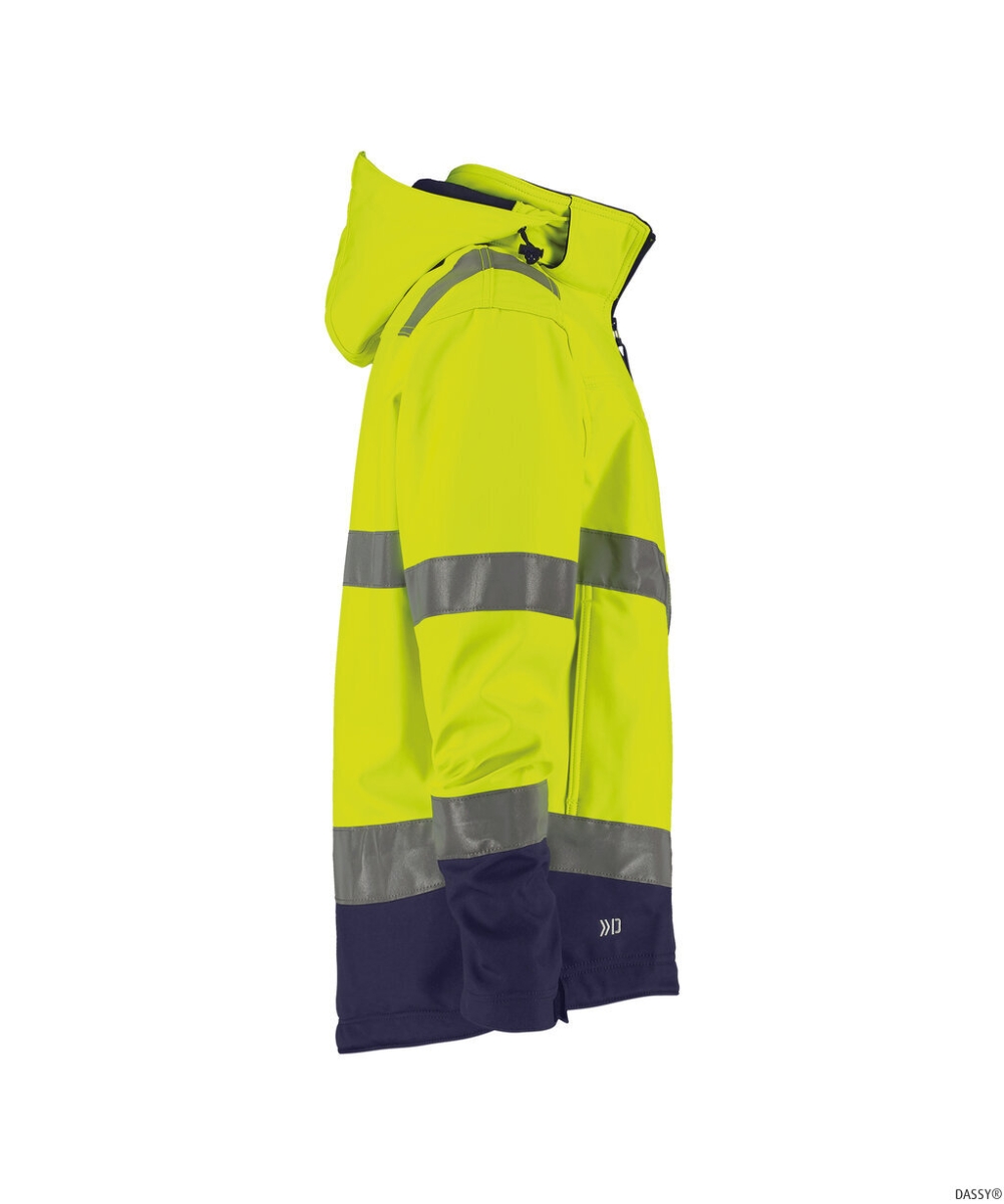 DASSY-Warnschutz, Softshell-Jacke MALAGA gelb/dunkelblau