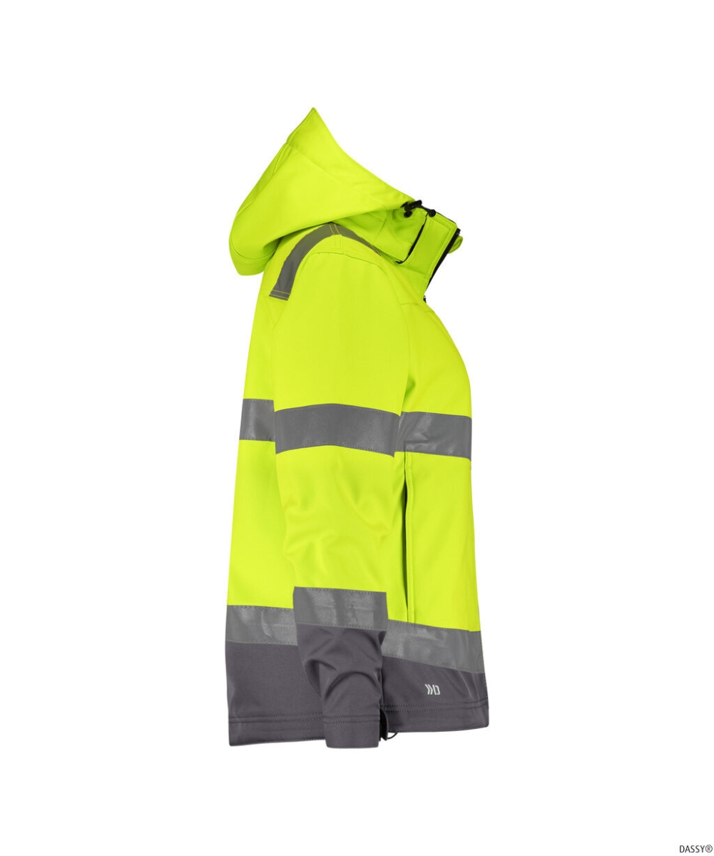 DASSY-Damen-Warnschutz-Softshelljacke, MALAGA, neongelb/zementgrau