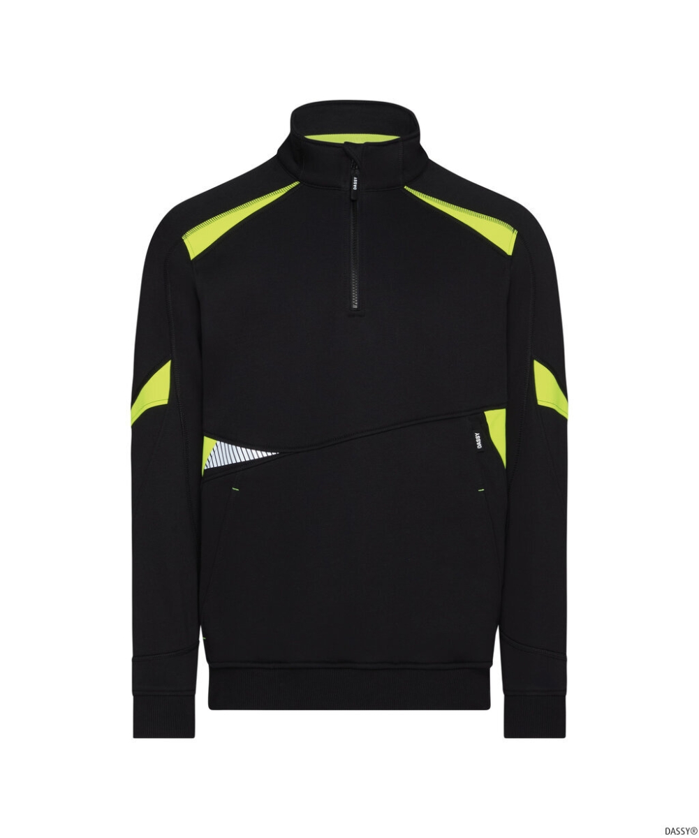 DASSY-Sweatshirt ARATU, 305 g/m², schwarz/neongelb