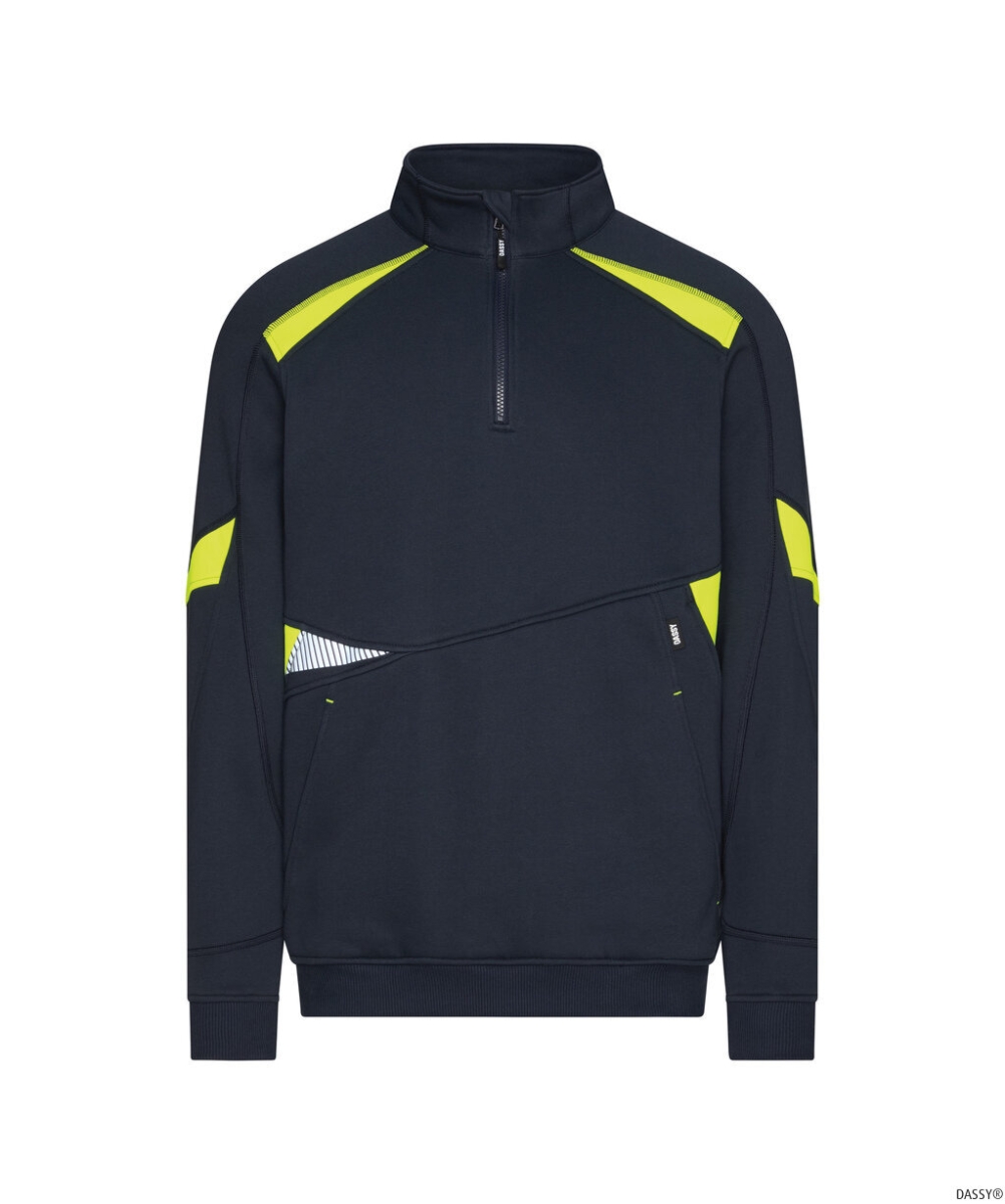 DASSY-Sweatshirt ARATU, 305 g/m², nachtblau/neongelb