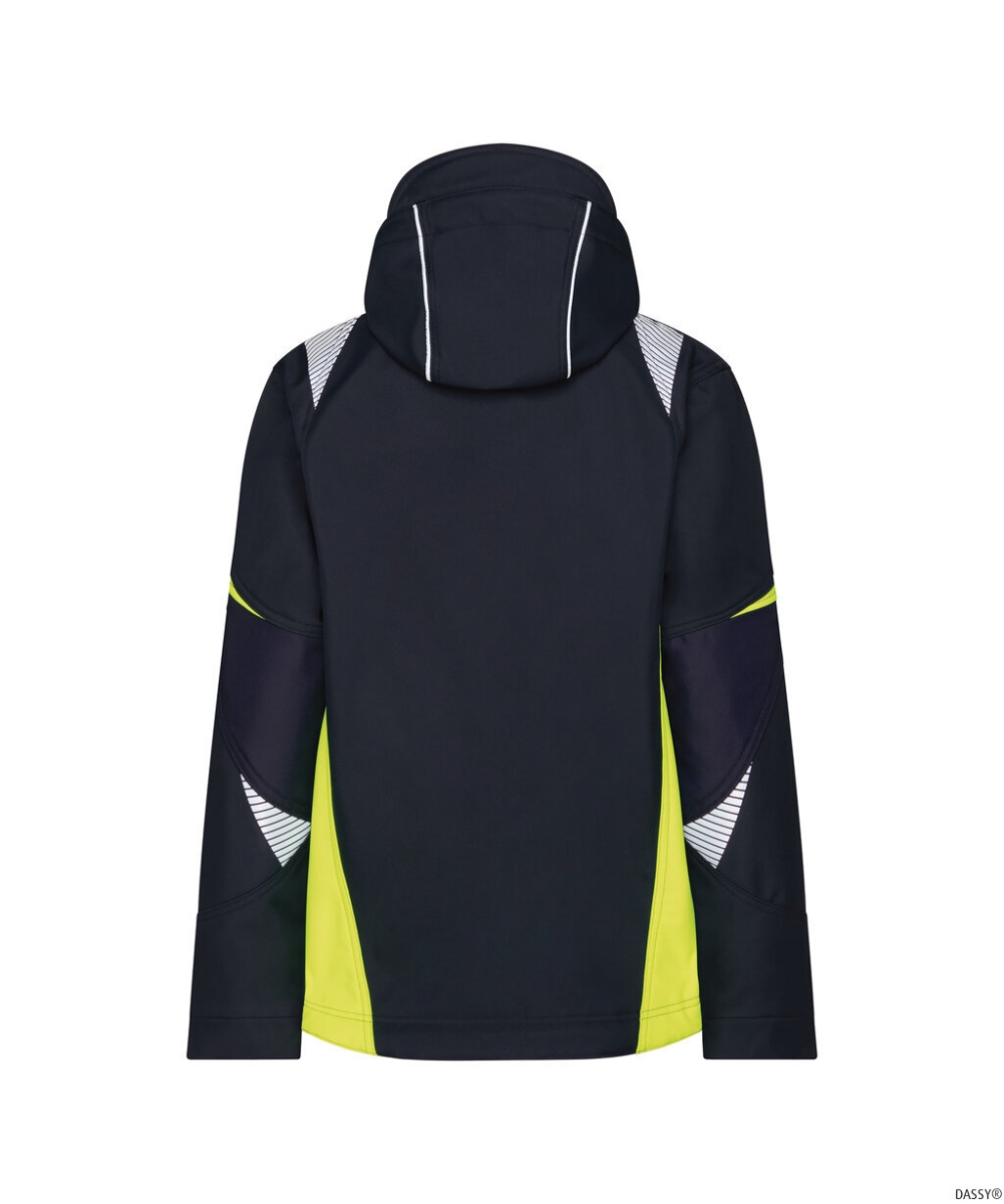 DASSY-Damen-Softshell Jacke KALAMA, 280 g/m², nachtblau/neogelb