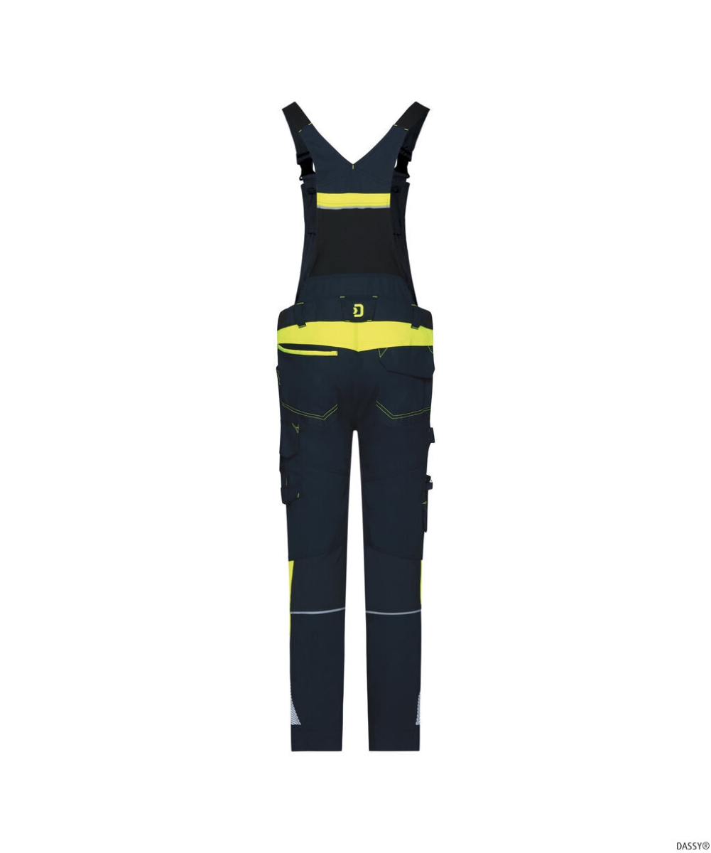 DASSY-Stretch-Arbeitshose mit Kniepolstertaschen ULSAN, 245 g/m², nachtblau/neongelb