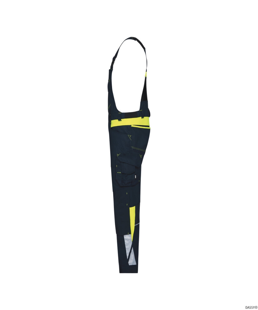 DASSY-Stretch-Arbeitshose mit Kniepolstertaschen ULSAN, 245 g/m², nachtblau/neongelb