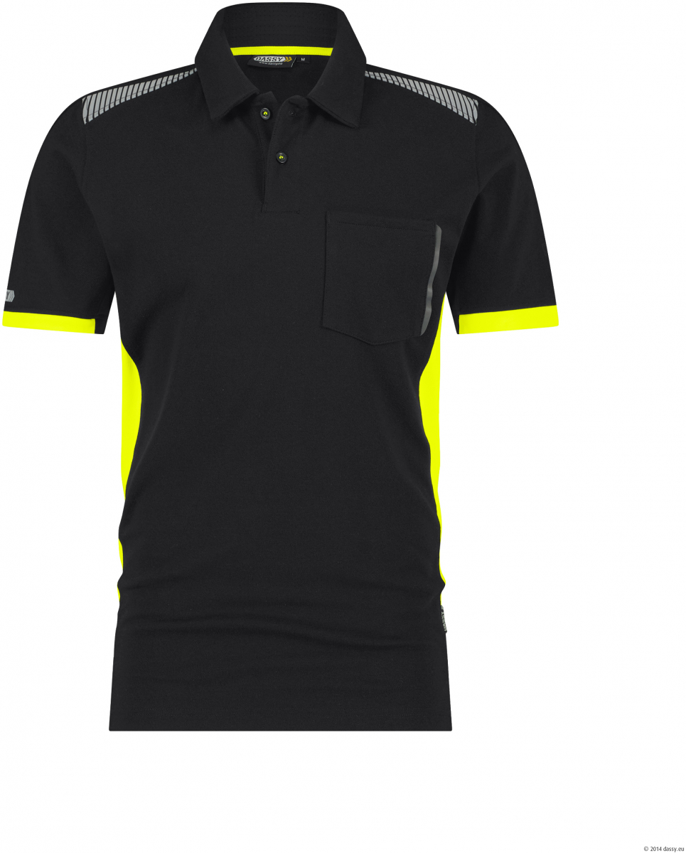 DASSY-Polo-Shirt VERACRUZ, 220 g/m², schwarz/neongelb