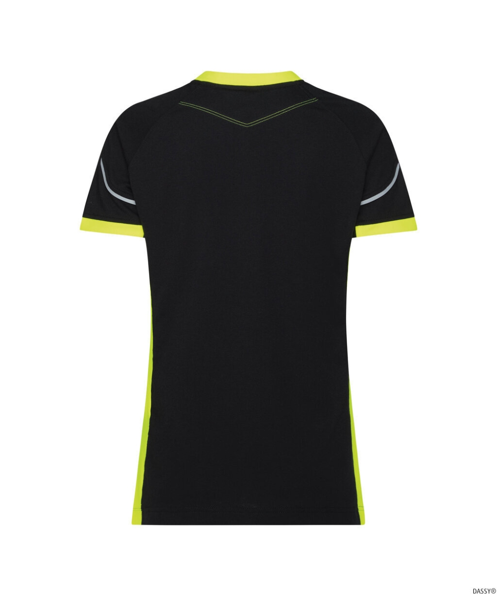 DASSY-Damen-T-Shirt TAMPICO, 180 g/m², schwarz/neongelb
