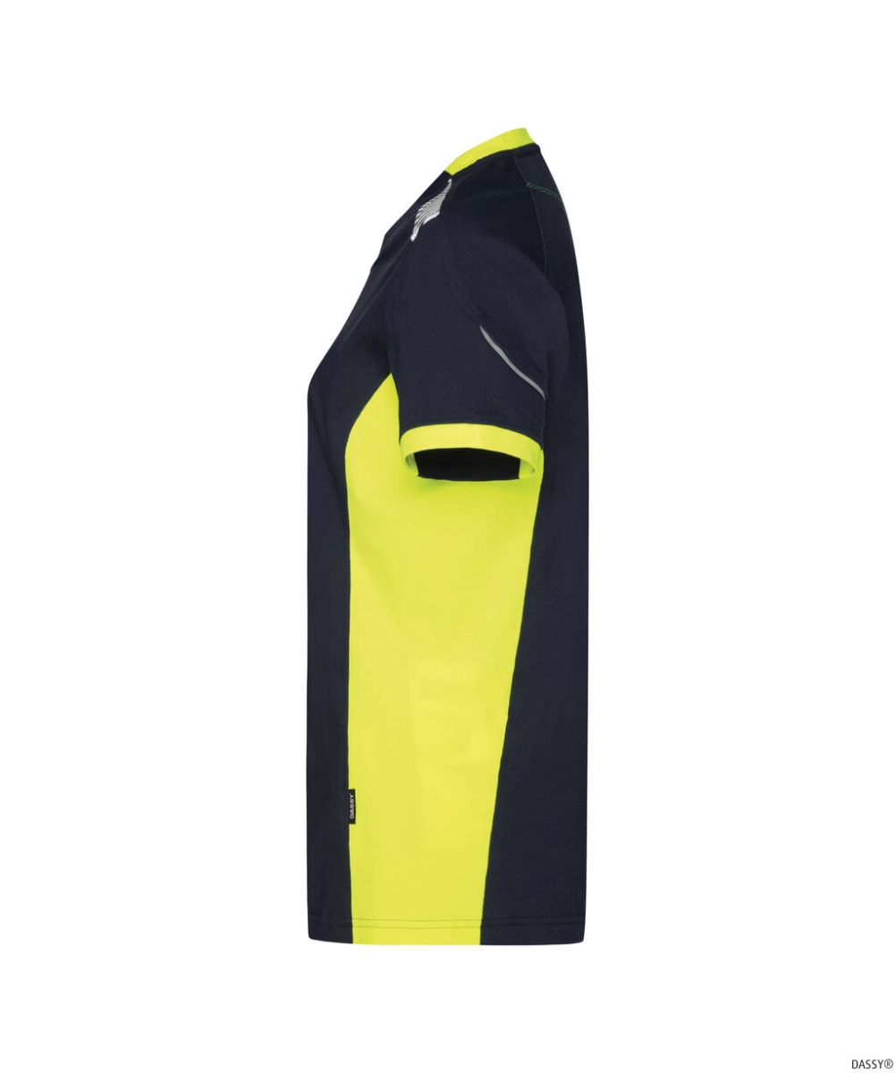 DASSY-Damen-T-Shirt TAMPICO, 180 g/m², nachtblau/neongelb