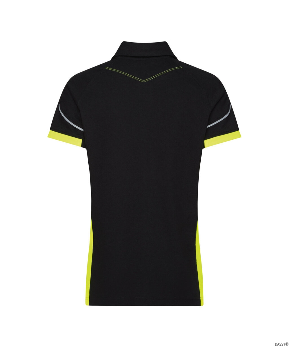 DASSY-Damen-Polo-Shirt VERACRUZ, 220 g/m², schwarz/neongelb