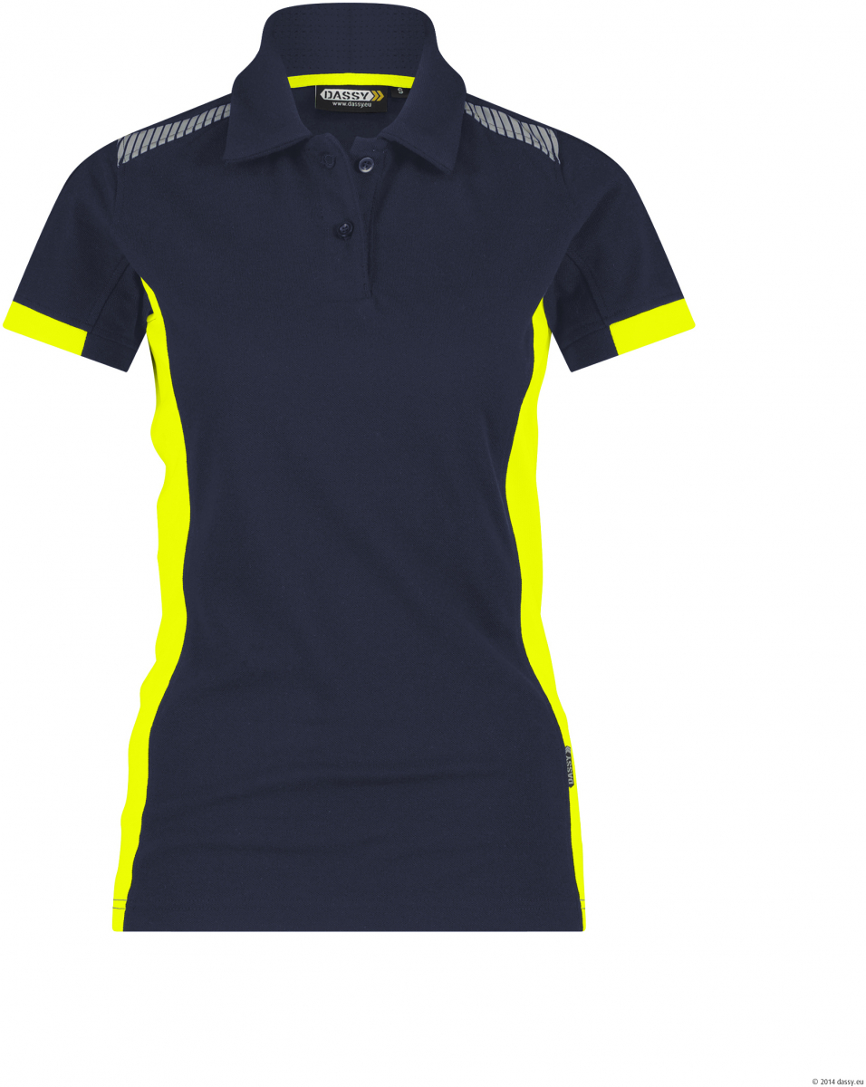 DASSY-Damen-Polo-Shirt VERACRUZ, 220 g/m², nachtblau/neongelb