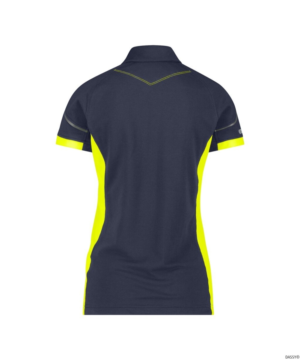 DASSY-Damen-Polo-Shirt VERACRUZ, 220 g/m², nachtblau/neongelb