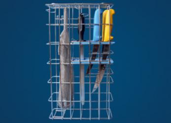 Schlachthausfreund-Betriebsbedarf, Messerkorb, 59005, Profi, für 6 Messer, 2 Stähle, 1 Handschuh
