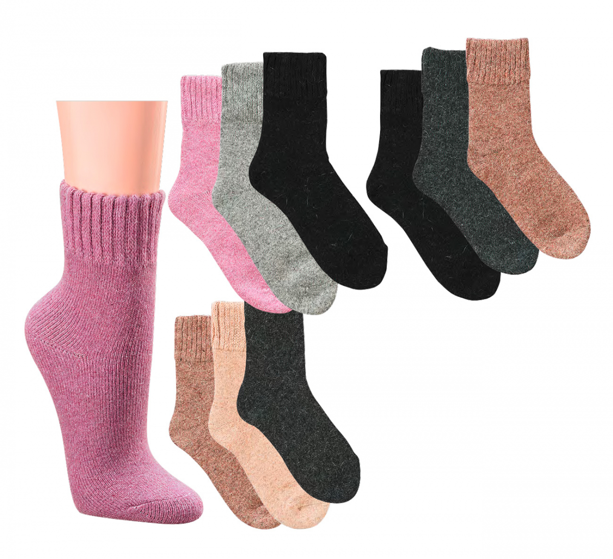 WOWERAT-Söckchen mit Alpaka, gefüttert, 3-er Pkg., verschiedene Farben