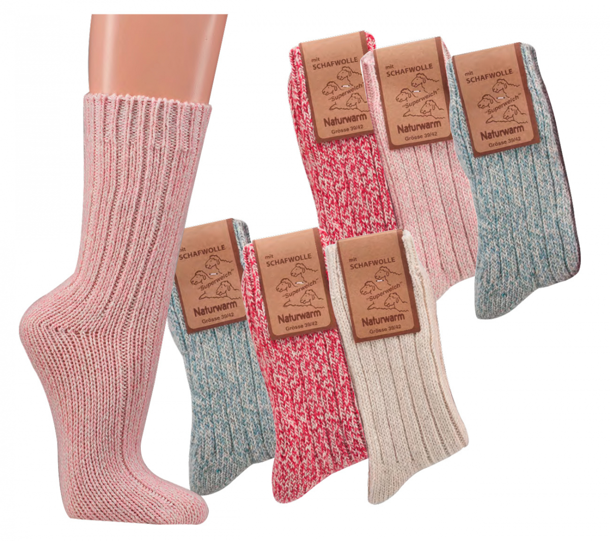 WOWERAT-Norwegersocken, 3er-Teilung, 3-er Pkg., farbig