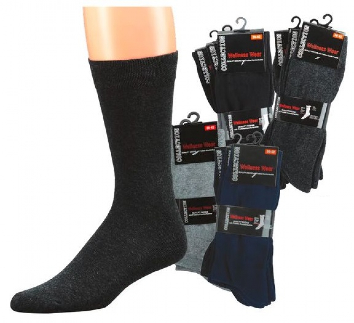 WOWERAT-Wellness-Herren-Arbeits-Berufs-Socken, Komfort, Pkg.  3 Paar, schwarz