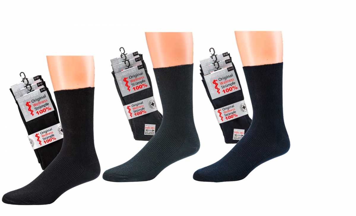 WOWERAT-Herren-Wellness-Socken, 100 % Baumwolle, 1/1-Rippe, 3-er Pkg, anthrazit