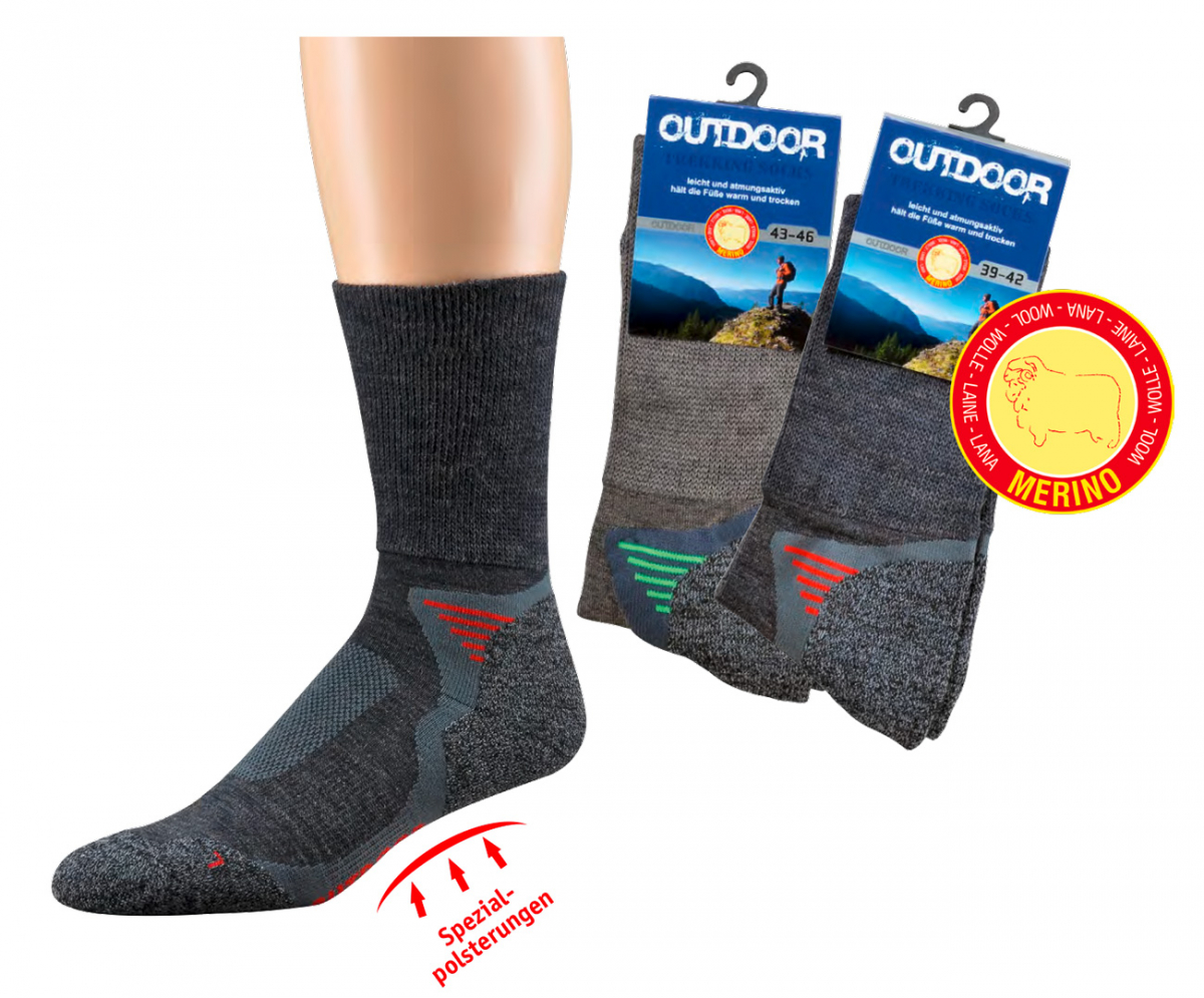 WOWERAT-Trekking-Arbeits-Berufs-Socken, Merinowolle, dunkeltaupe