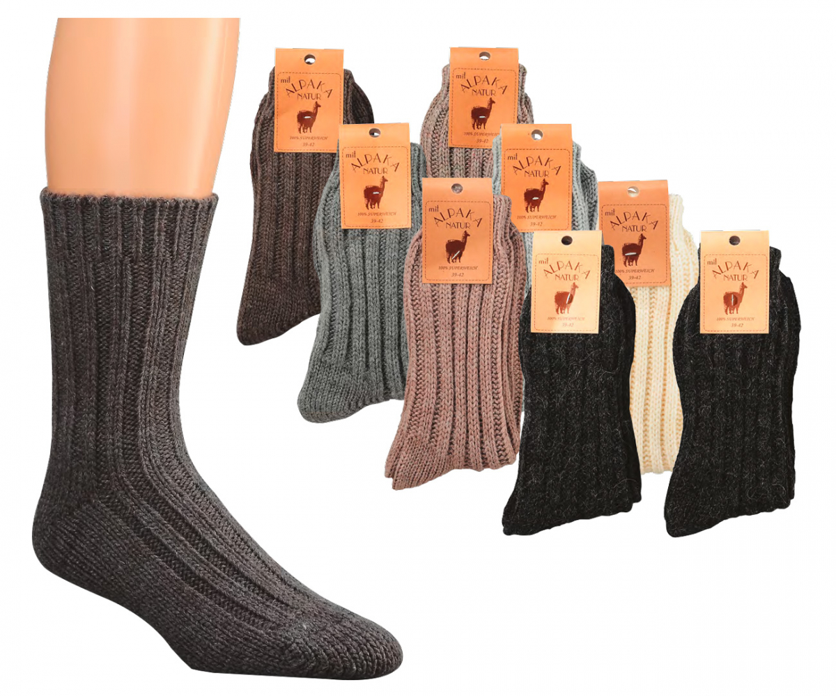 WOWERAT-Wollsocken mit Alpaka, 3-er Teilung für Damen und Herren, 2-er Pkg., farbig sortiert
