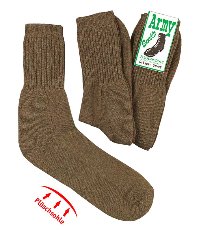 WOWERAT-Socken `Army-Style`, mit Wolle, Plschsohle, Vollfrotteeverstrkung, 3-er Pkg., oliv-grn