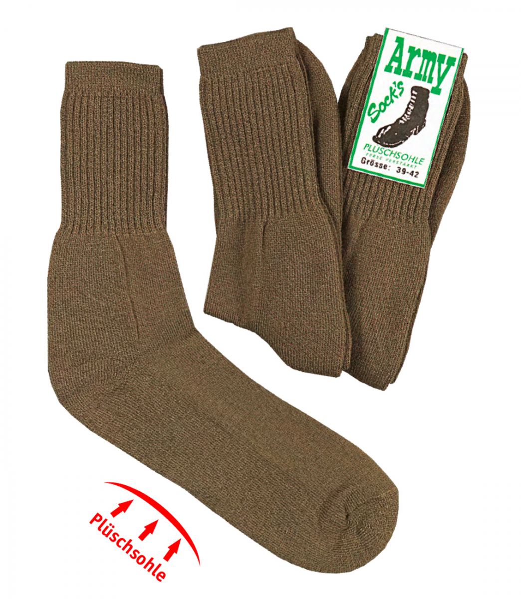 WOWERAT-Socken `Army-Style`, mit Wolle, Plüschsohle, Vollfrotteeverstärkung, 3-er Pkg., oliv-grün