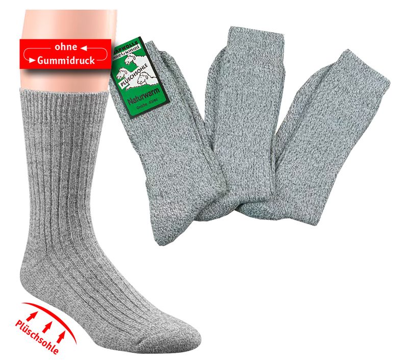 WOWERAT-Gesundheits-Arbeits-Berufs-Socken, mit Plschsohl, Pkg.  3 Paar, graumeliert