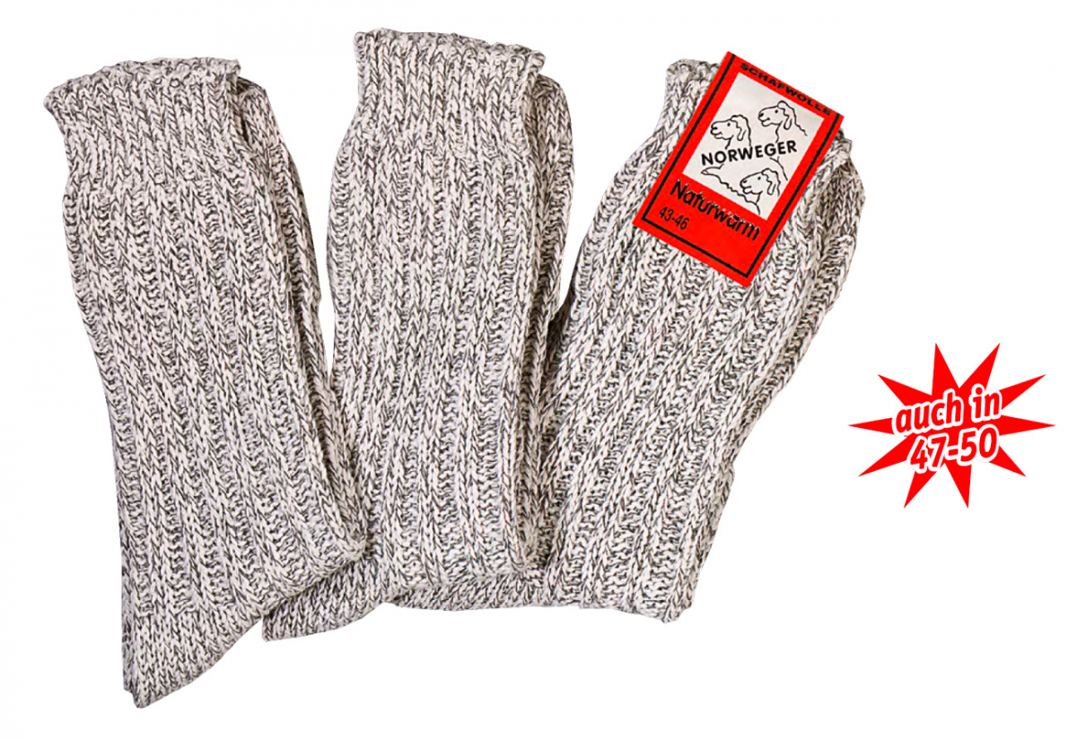 WOWERAT-Norwegersocken, 3er-Teilung, mit Schafwolle, 3-er Pkg., graumeliert