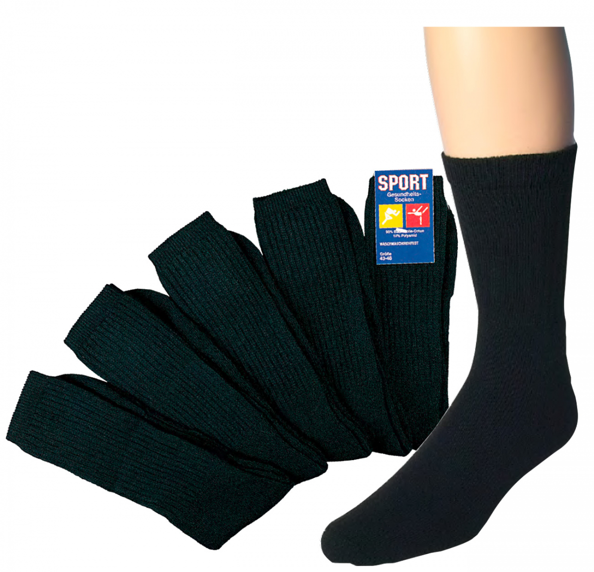 WOWERAT-Tennissocken, umgenähter Rand, 5-er Pkg., schwarz