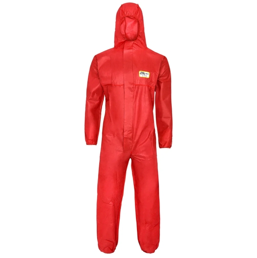 Einweg-SMS-Einweg-Overall, Schutzanzug, Einmal-Schutzoverall, Pro-Safe, 3lg, CE CAT III, Typ 5+6, rot, VE = 1 Stück