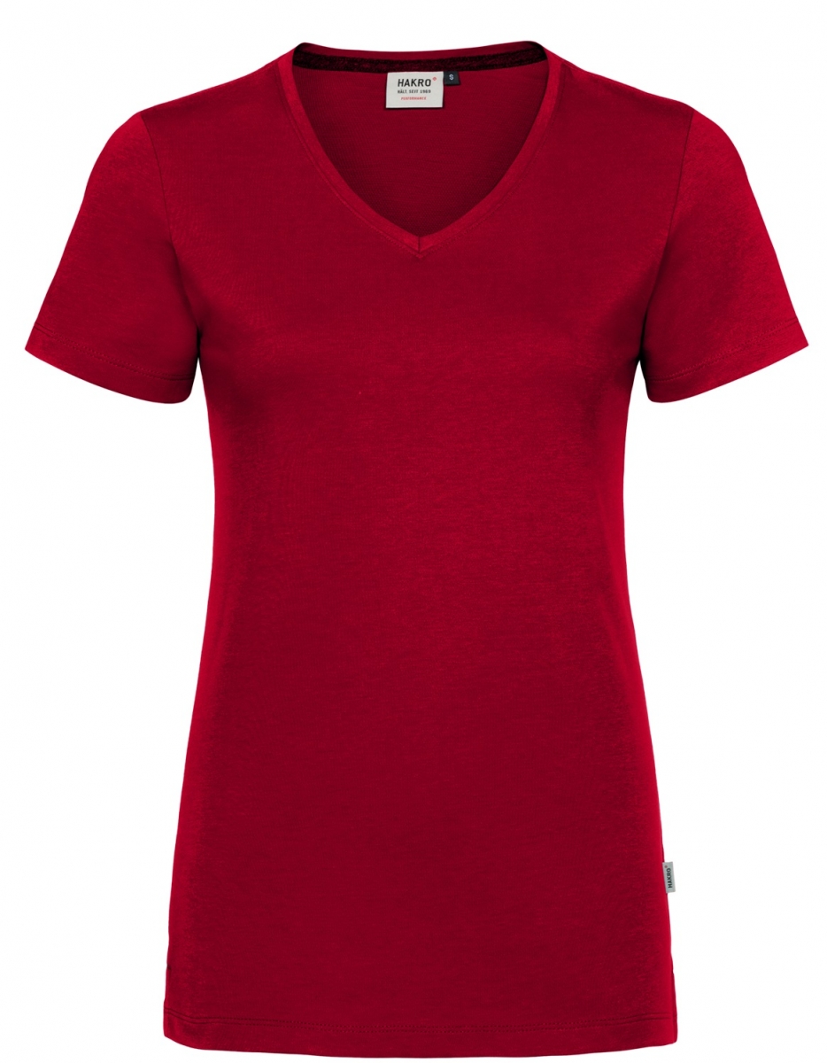 HAKRO-Worker-Shirts, Damen-V-Shirt, Cotton-Tec, 185 g / m, rot