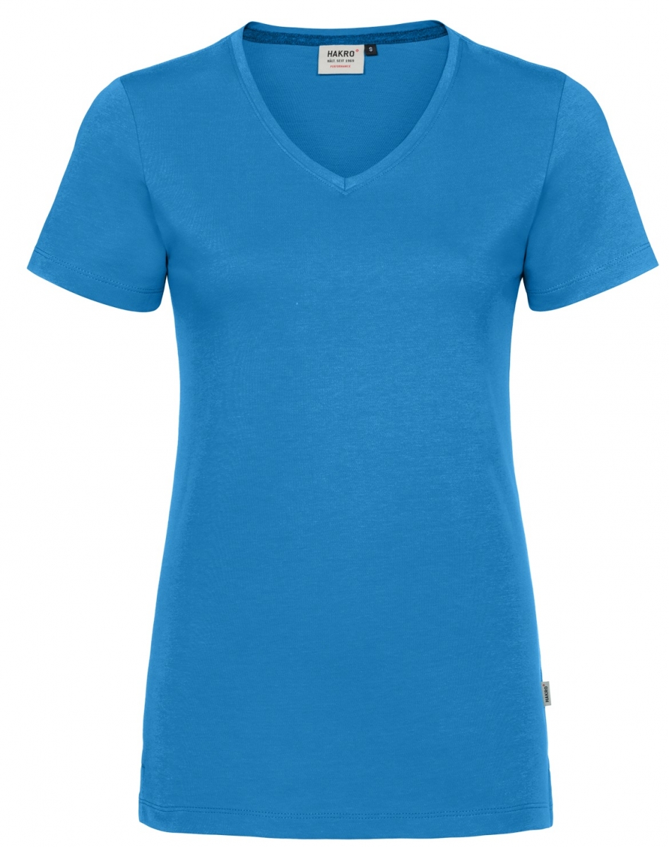 HAKRO-Worker-Shirts, Damen-V-Shirt, Cotton-Tec, 185 g / m malibublau