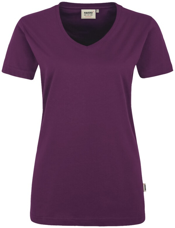 HAKRO-Worker-Shirts, Women-T-Shirt, V-Ausschnitt Performance, aubergine