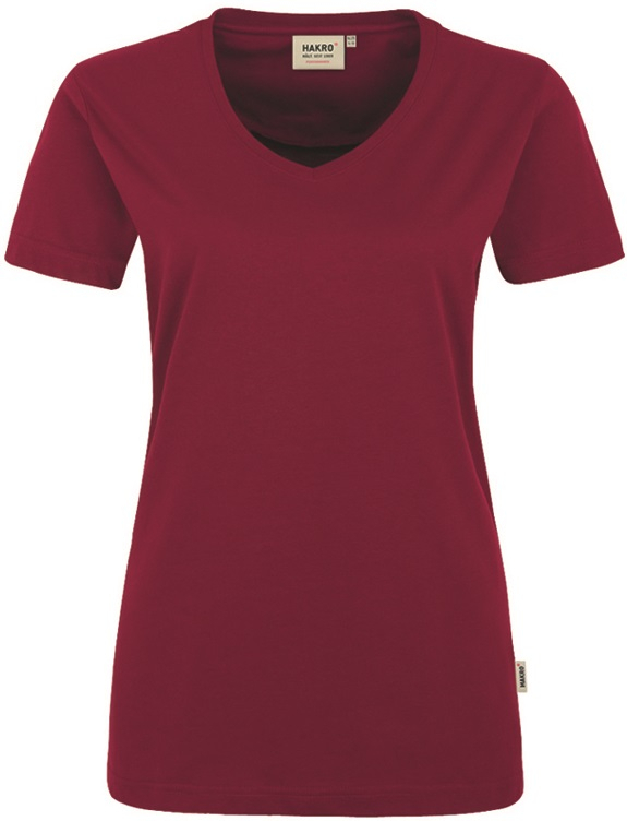 HAKRO-Worker-Shirts, Women-T-Shirt, V-Ausschnitt Performance, weinrot
