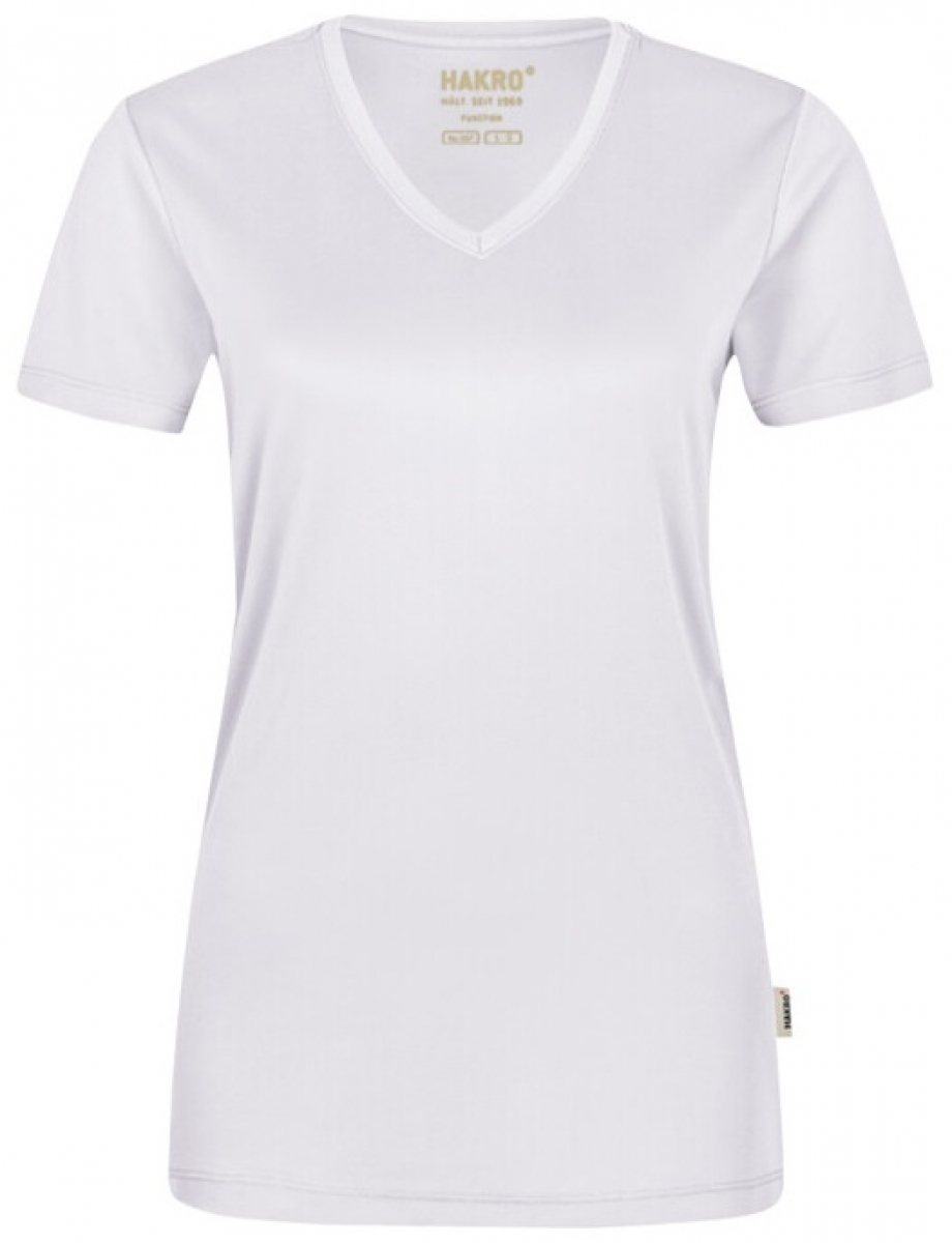HAKRO-Worker-Shirts, Women-T-Shirt, V-Ausschnitt Coolmax, wei