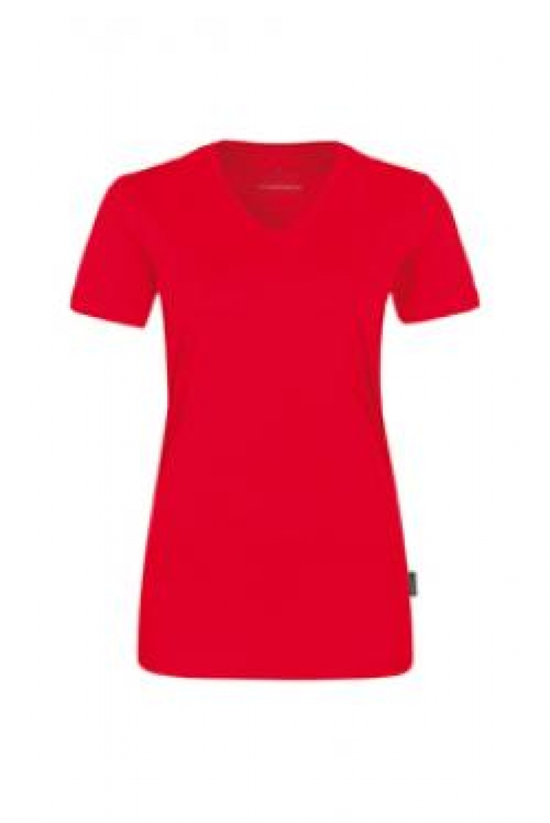 HAKRO-Worker-Shirts, Women-T-Shirt, V-Ausschnitt Coolmax, rot