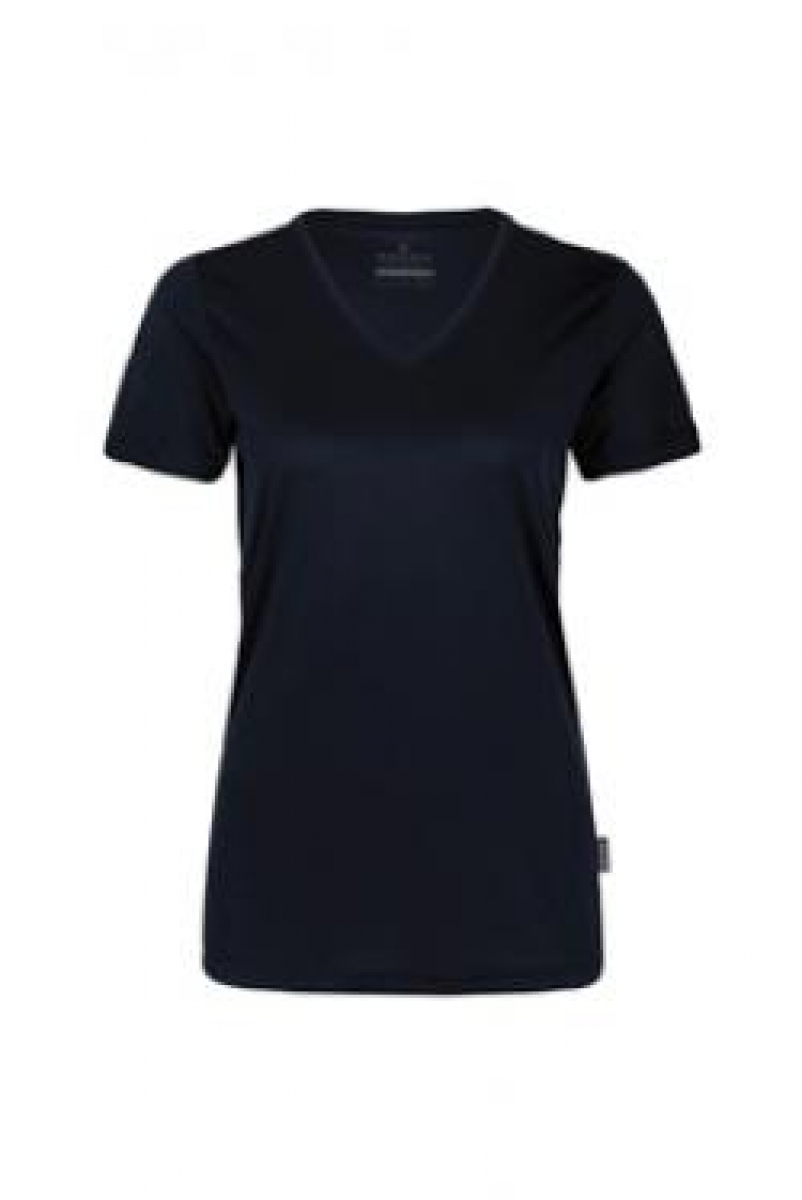 HAKRO-Worker-Shirts, Women-T-Shirt, V-Ausschnitt Coolmax, schwarz