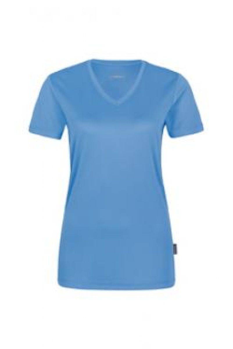 HAKRO-Worker-Shirts, Women-T-Shirt, V-Ausschnitt Coolmax, malibu-blue