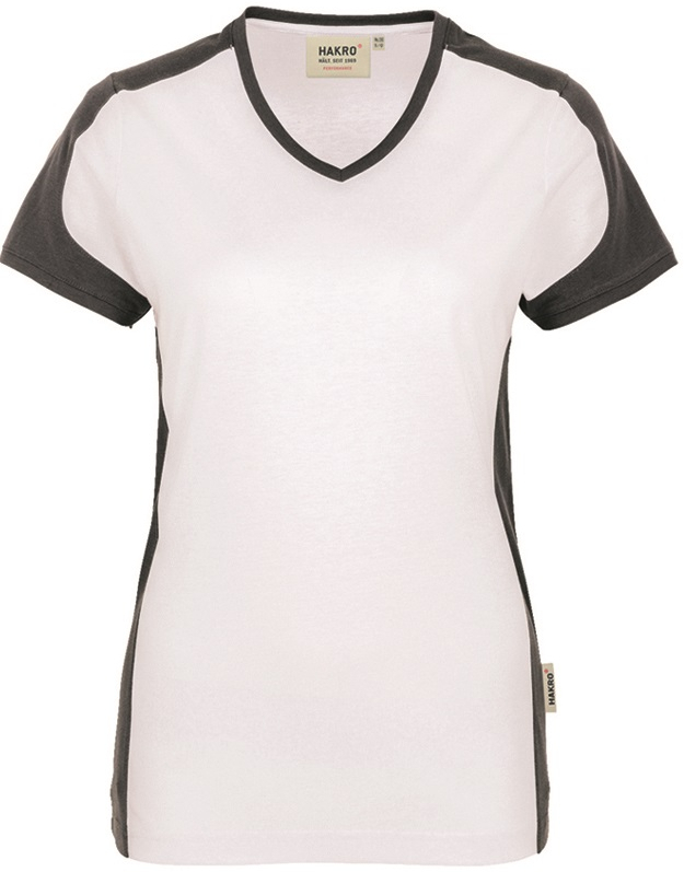 HAKRO-Worker-Shirts, Women-V-Shirt-Contrast Performance, weiß