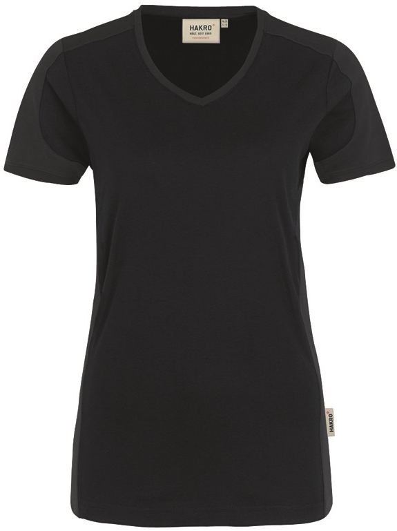 HAKRO-Worker-Shirts, Women-V-Shirt-Contrast Performance, schwarz