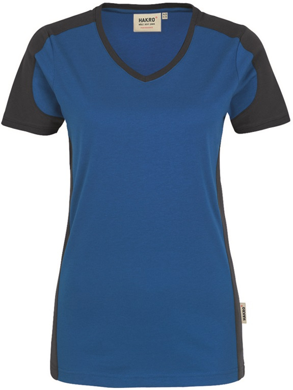 HAKRO-Worker-Shirts, Women-V-Shirt-Contrast Performance, royal