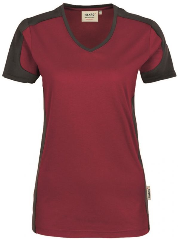 HAKRO-Worker-Shirts, Damen-V-Shirt, Contrast, Performance, 160 g / m, weinrot