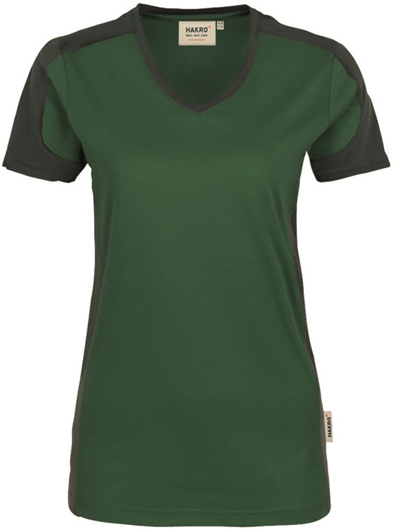 HAKRO-Worker-Shirts, Damen-V-Shirt, Contrast, Performance, 160 g / m², tanne