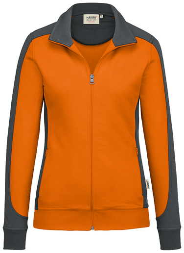 HAKRO-Worker-Shirts, Damen-Sweatjacke, Contrast, Performance, 300 g / m, orange