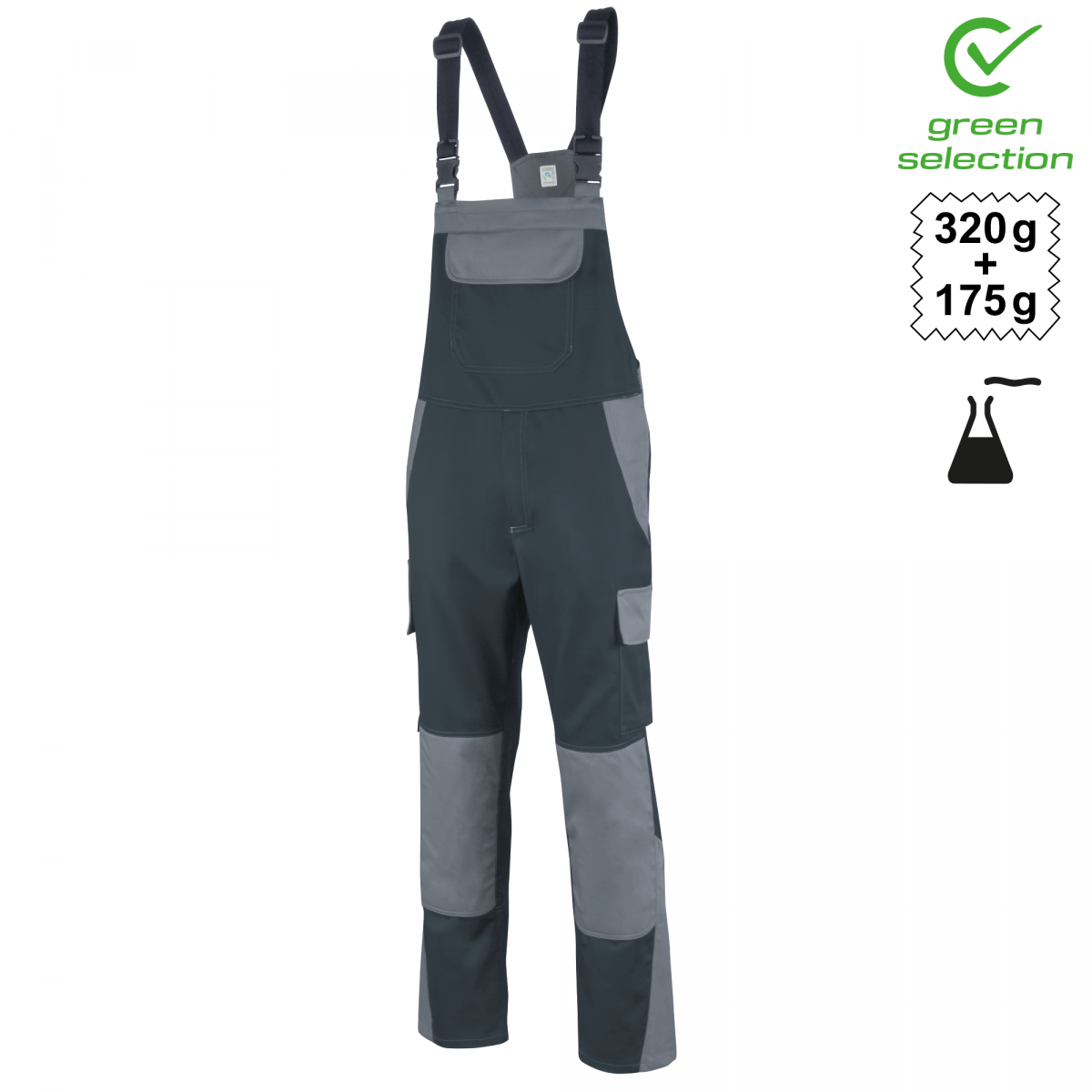 Teamdress-Latzhose EcoRover Safety Plus, schwarz/grau